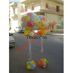 Jumbo μπαλόνια διάφανα με βάση μπαλόνια και κορμό από κορδέλες Μπαλόνια Βάπτισης Εκκλησία
